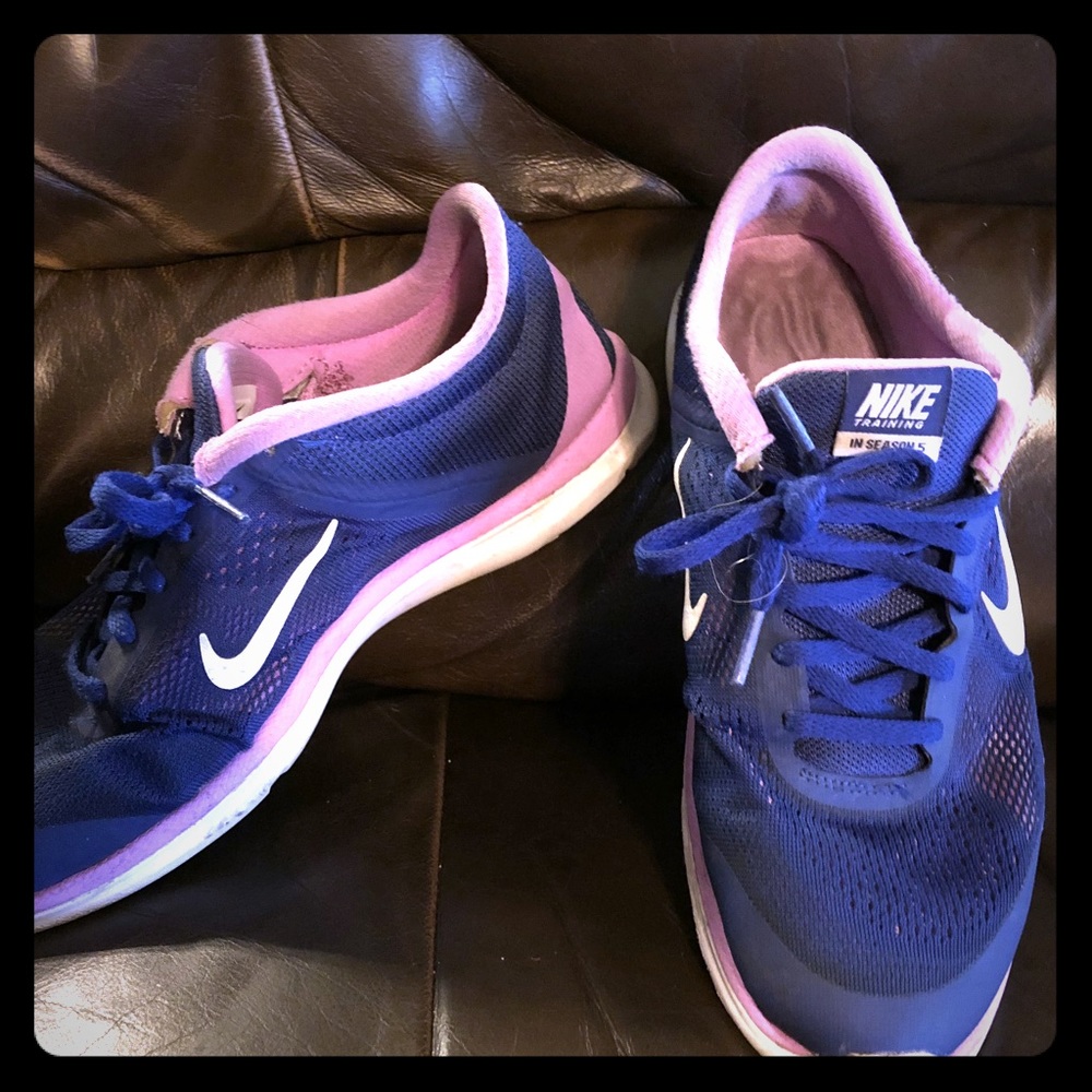 Blue and pinkish purple Nike sneakers
